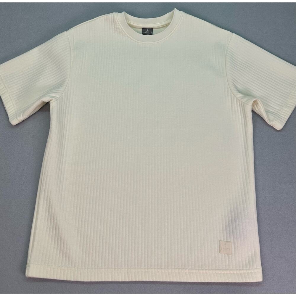 Saints Studio Ivory Ribbed Knit Regular Fit T Shirt Short Sleeve Mens Size Small - Picture 4 of 10